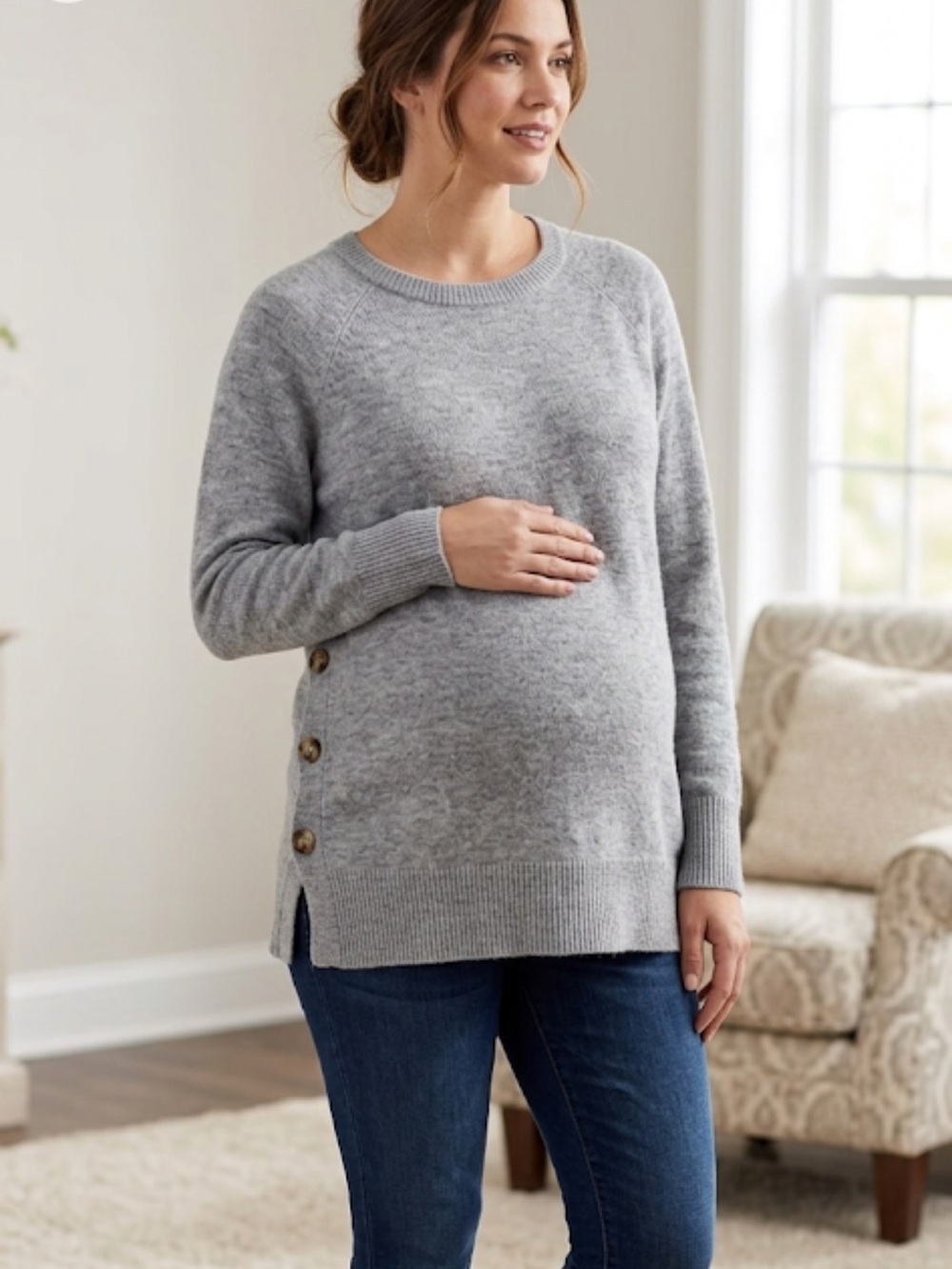 Maternity Motherhood Heather Gray Crew Neck Sweater